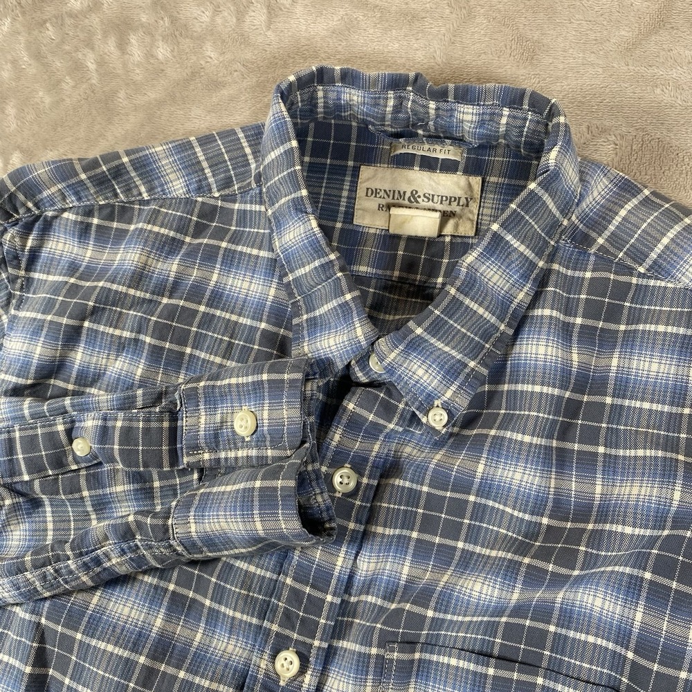 Denim & Supply Ralph Lauren Button Up Shirt Mens M Blue White Plaid Regular Fit
